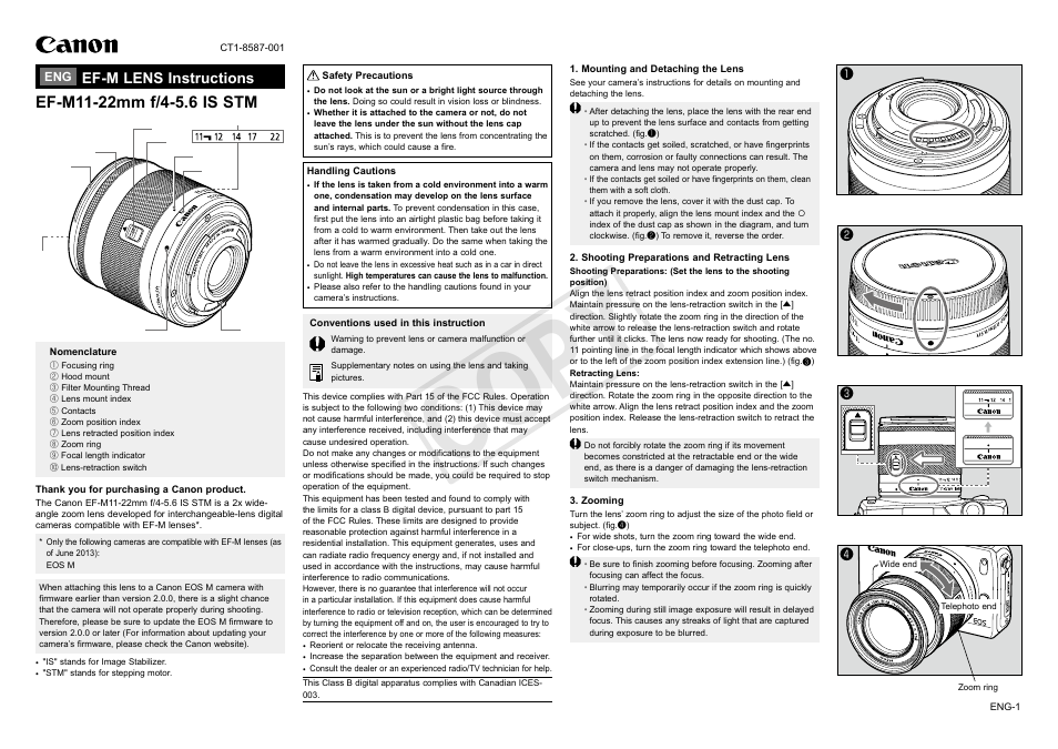 Canon EF-M 11-22mm f4-5.6 IS STM User Manual | 2 pages