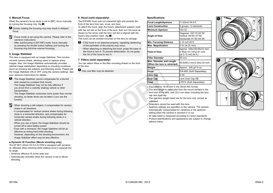 Cop y | Canon EF-M 11-22mm f4-5.6 IS STM User Manual | Page 2 / 2