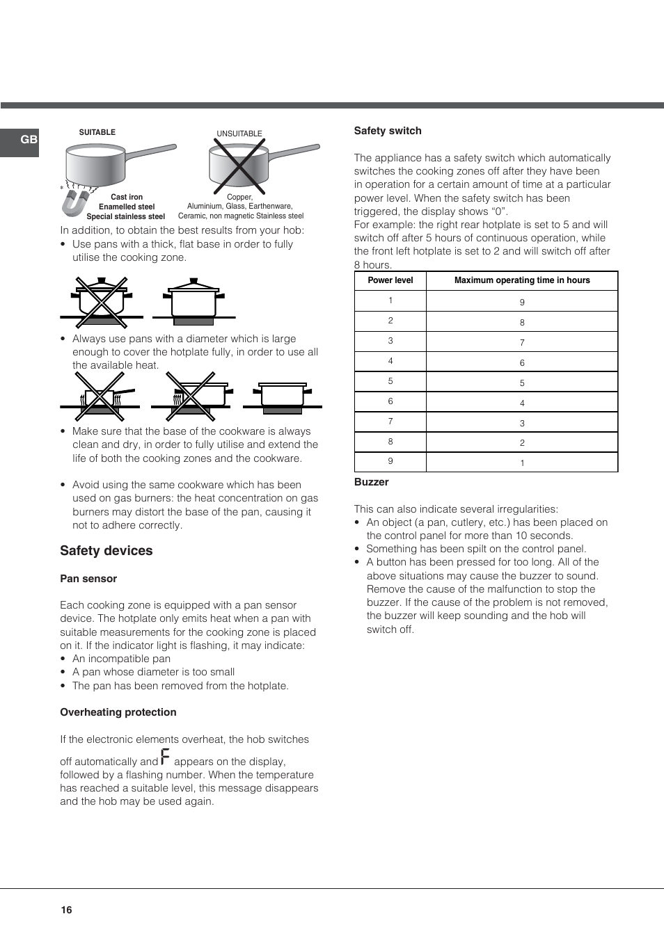 Safety devices | Hotpoint Ariston KIO 633 T Z User Manual | Page 16 / 84