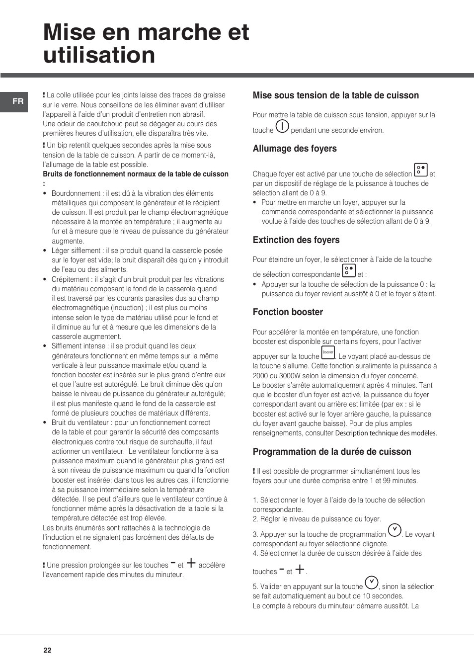Mise en marche et utilisation | Hotpoint Ariston KIO 633 T Z User Manual | Page 22 / 84