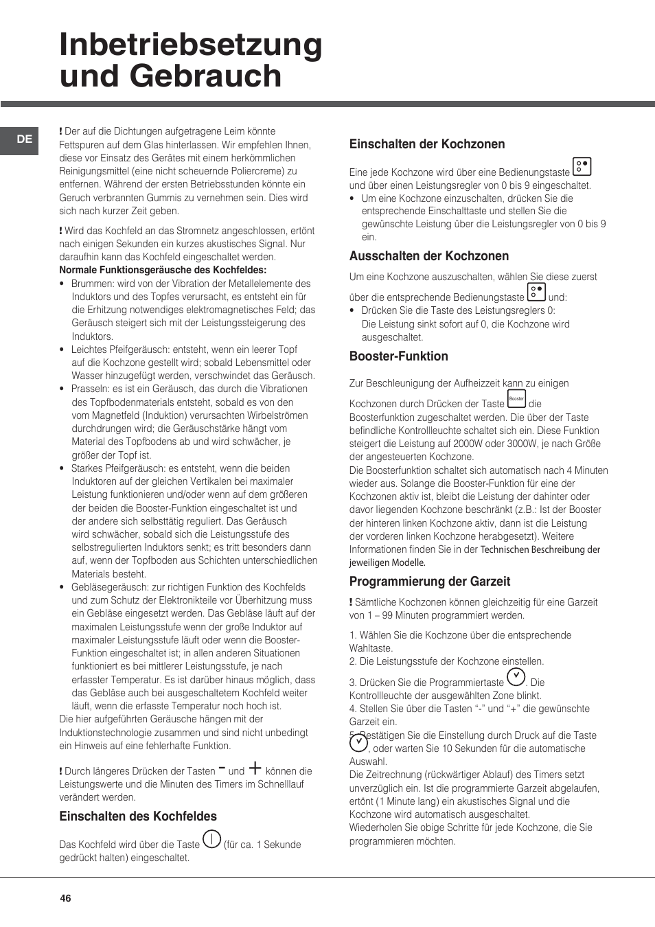 Inbetriebsetzung und gebrauch | Hotpoint Ariston KIO 633 T Z User Manual | Page 46 / 84