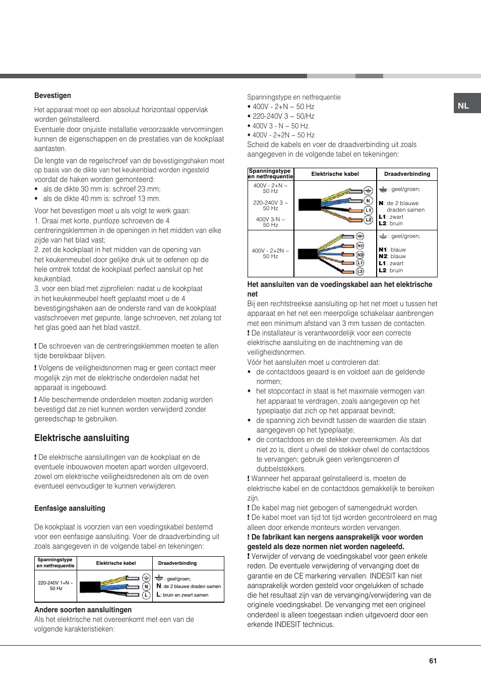 Elektrische aansluiting | Hotpoint Ariston KIO 633 T Z User Manual | Page 61 / 84