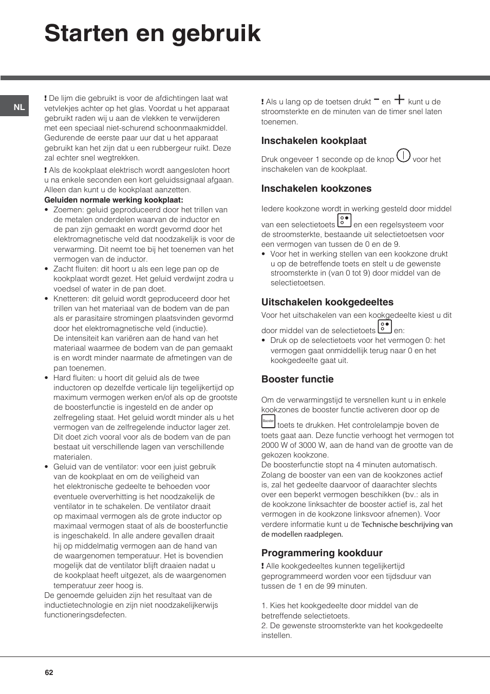 Starten en gebruik | Hotpoint Ariston KIO 633 T Z User Manual | Page 62 / 84