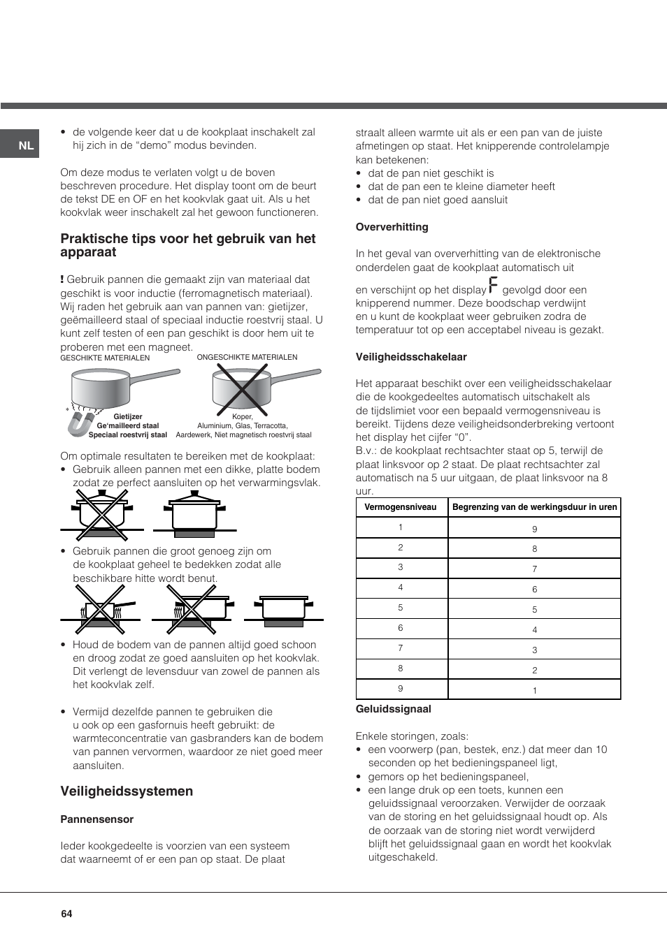 Praktische tips voor het gebruik van het apparaat, Veiligheidssystemen | Hotpoint Ariston KIO 633 T Z User Manual | Page 64 / 84