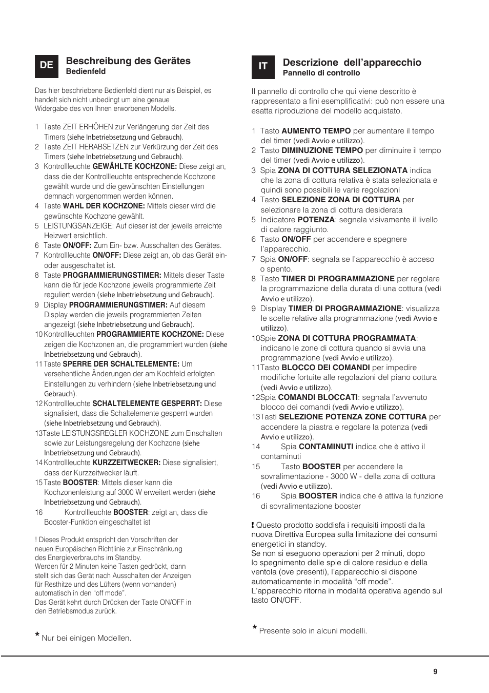 It de beschreibung des gerätes, Descrizione dell’apparecchio | Hotpoint Ariston KIO 633 T Z User Manual | Page 9 / 84