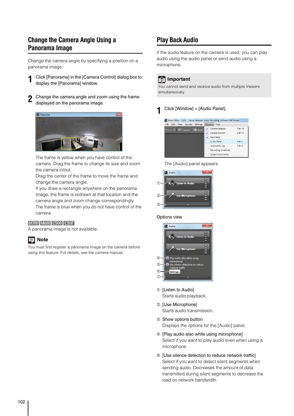 Change the camera angle using a panorama image, Play back audio, P. 102) | Io (p. 102) | Canon RM-Software User Manual | Page 102 / 138