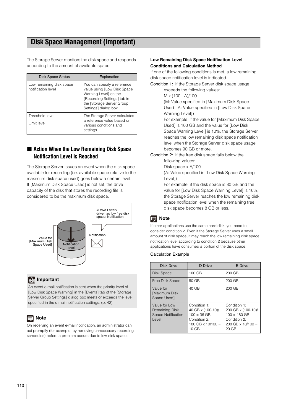 Disk space management (important), P. 110) | Canon RM-Software User Manual | Page 110 / 138