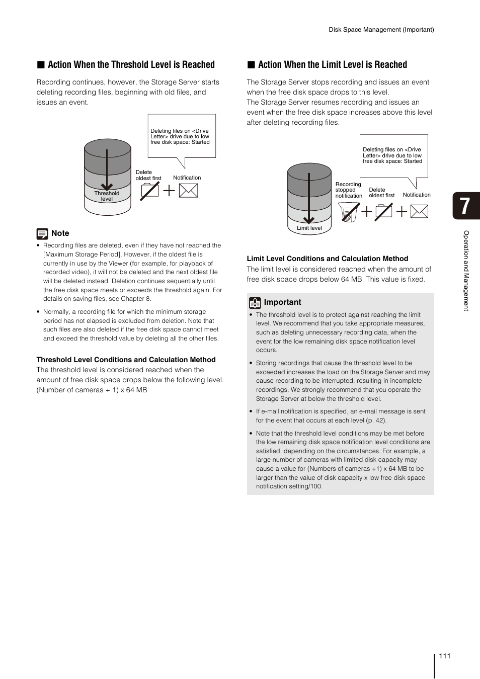 Action when the threshold level is reached, Action when the limit level is reached | Canon RM-Software User Manual | Page 111 / 138