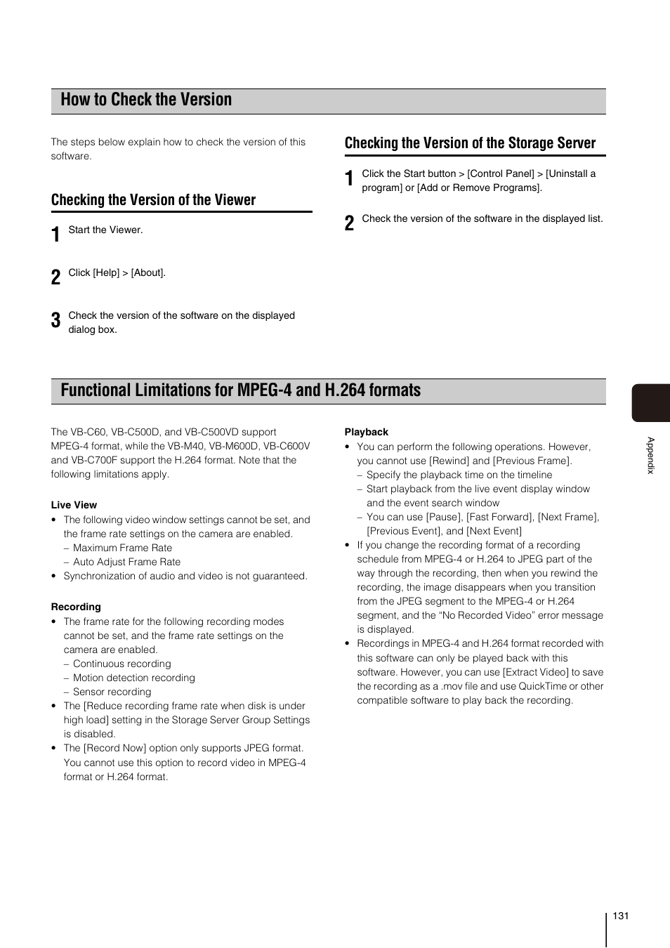 How to check the version, Checking the version of the viewer, Checking the version of the storage server | Canon RM-Software User Manual | Page 131 / 138