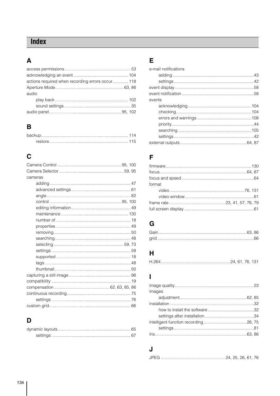 Index | Canon RM-Software User Manual | Page 134 / 138