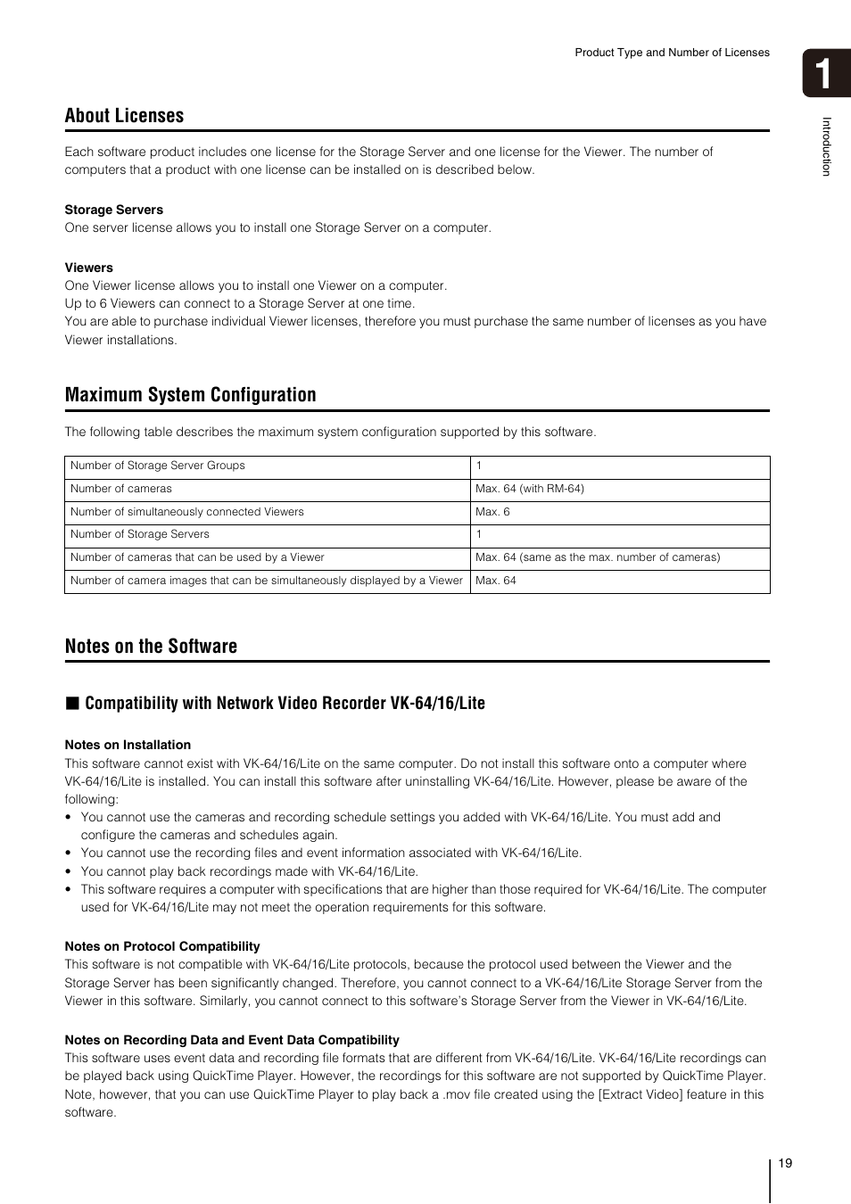 About licenses, Maximum system configuration, Notes on the software | Canon RM-Software User Manual | Page 19 / 138