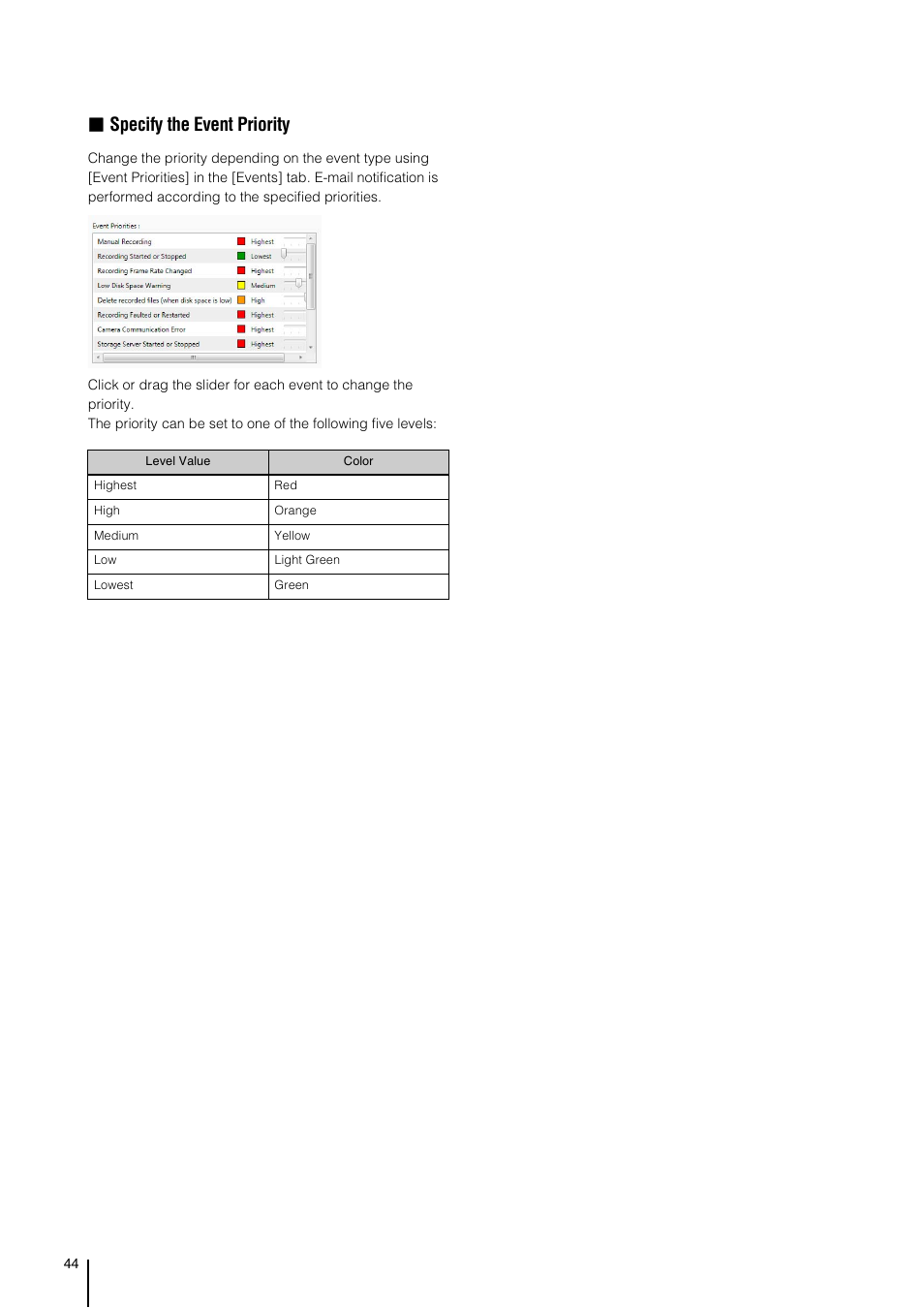 Specify the event priority | Canon RM-Software User Manual | Page 44 / 138
