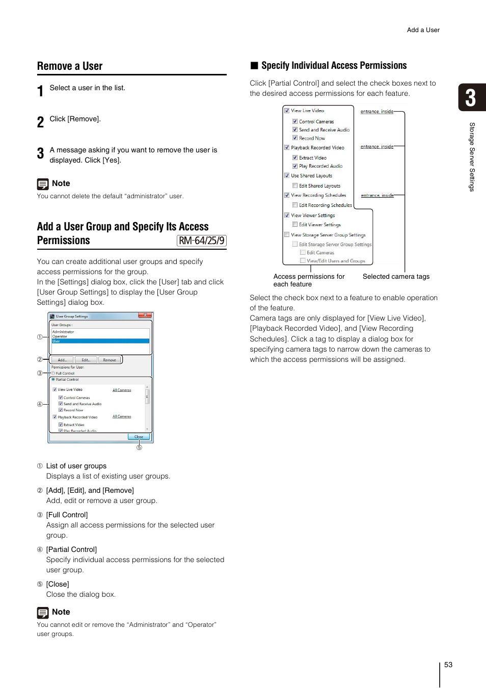 Remove a user, Ns (p. 53), P. 53) | Specify individual access permissions | Canon RM-Software User Manual | Page 53 / 138