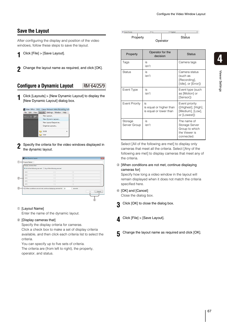 Save the layout, Configure a dynamic layout, Ut (p. 67) | P. 67) | Canon RM-Software User Manual | Page 67 / 138