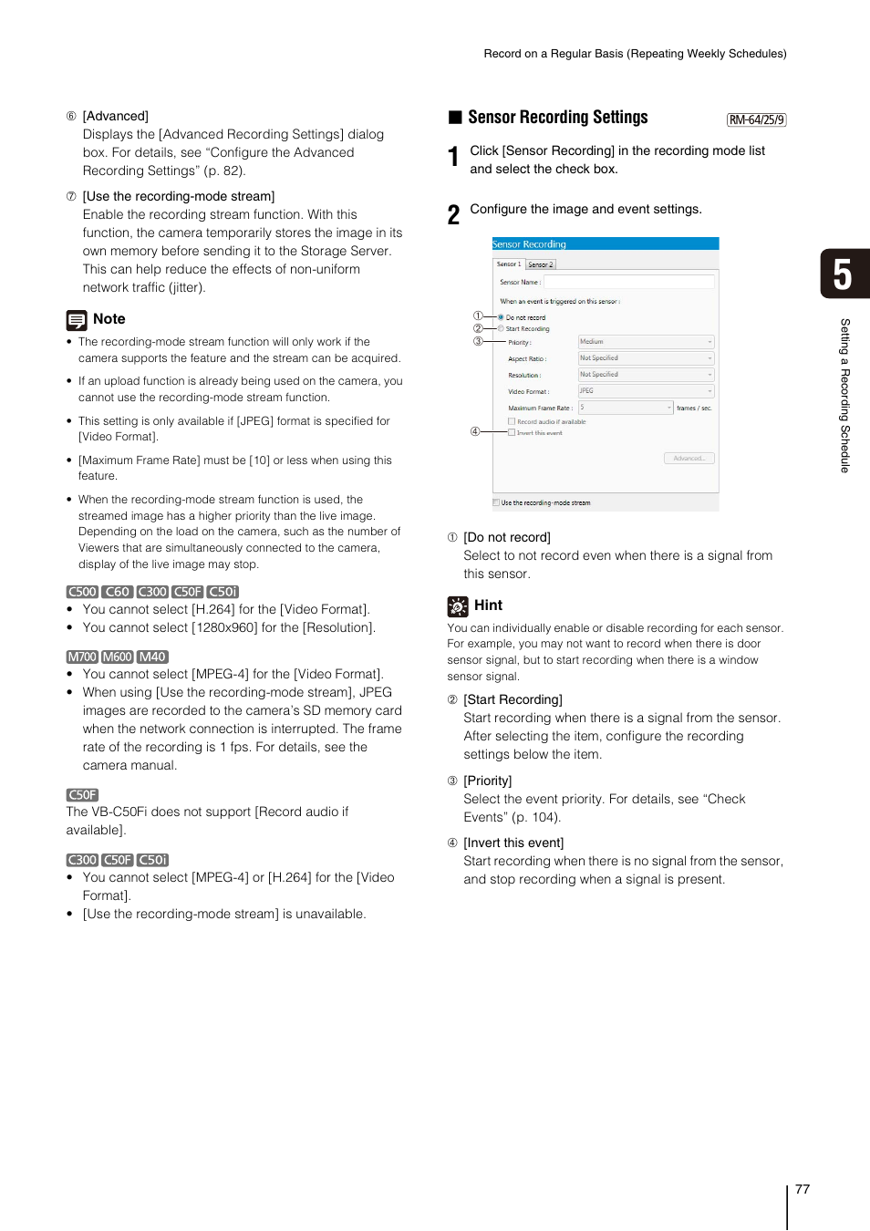 P. 77), Sensor, Recording settings | P. 77 and, Sensor recording settings | Canon RM-Software User Manual | Page 77 / 138