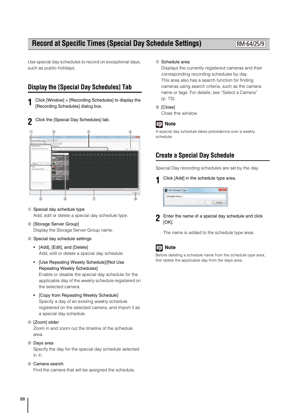 Display the [special day schedules] tab, Create a special day schedule, P. 88) | Canon RM-Software User Manual | Page 88 / 138