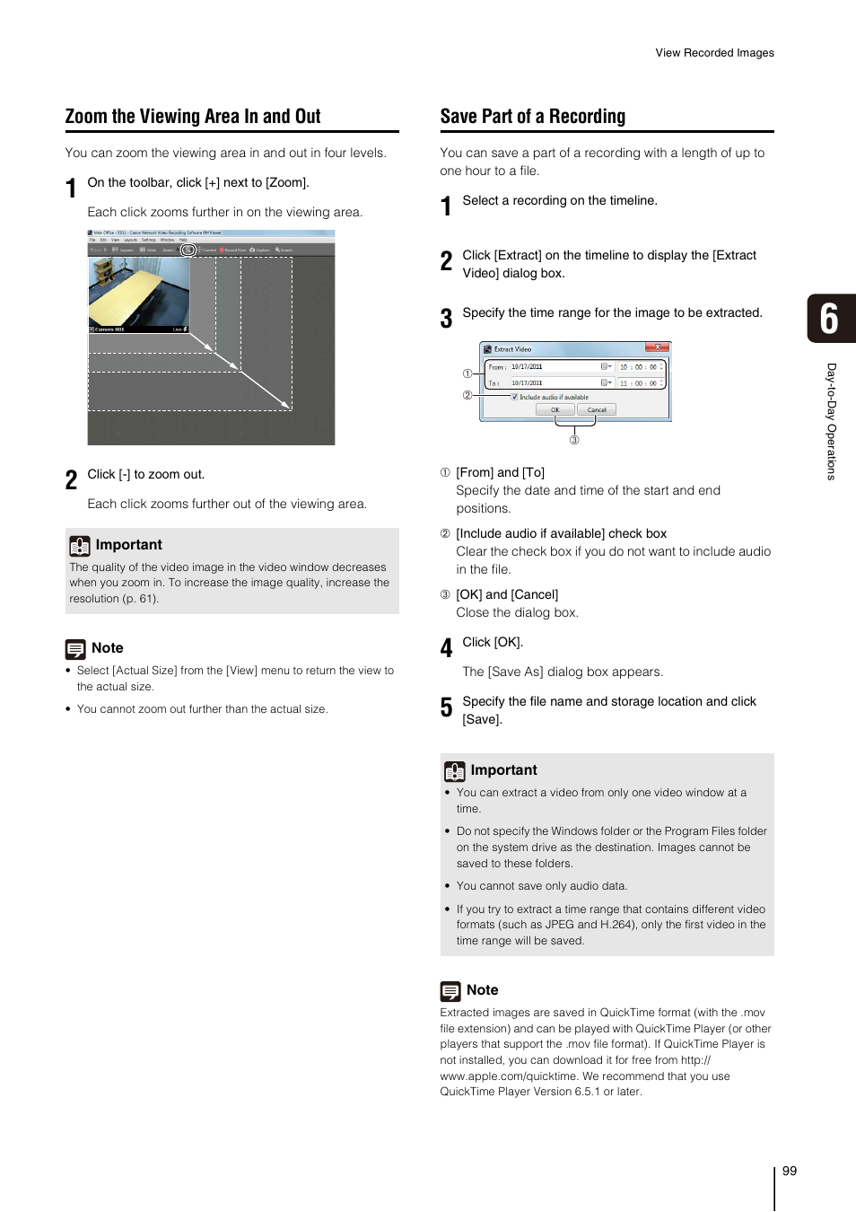 Zoom the viewing area in and out, Save part of a recording, P. 99) | Canon RM-Software User Manual | Page 99 / 138