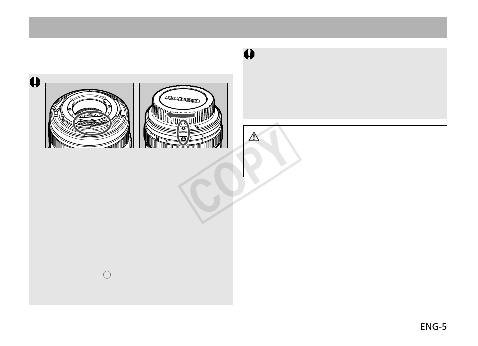 Cop y, Mounting and detaching the lens | Canon EF 8-15mm f4L Fisheye USM User Manual | Page 6 / 15