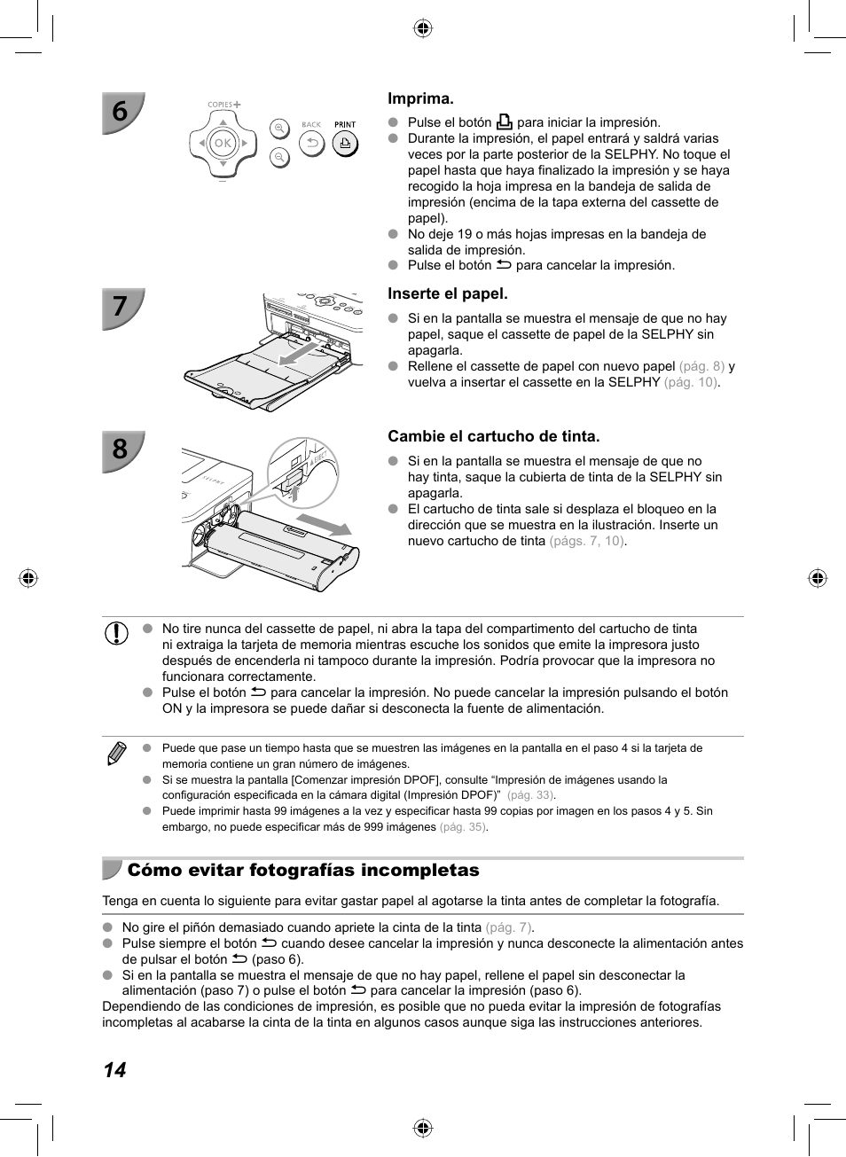 Cómo evitar fotografías incompletas | Canon SELPHY CP810 User Manual | Page 134 / 360