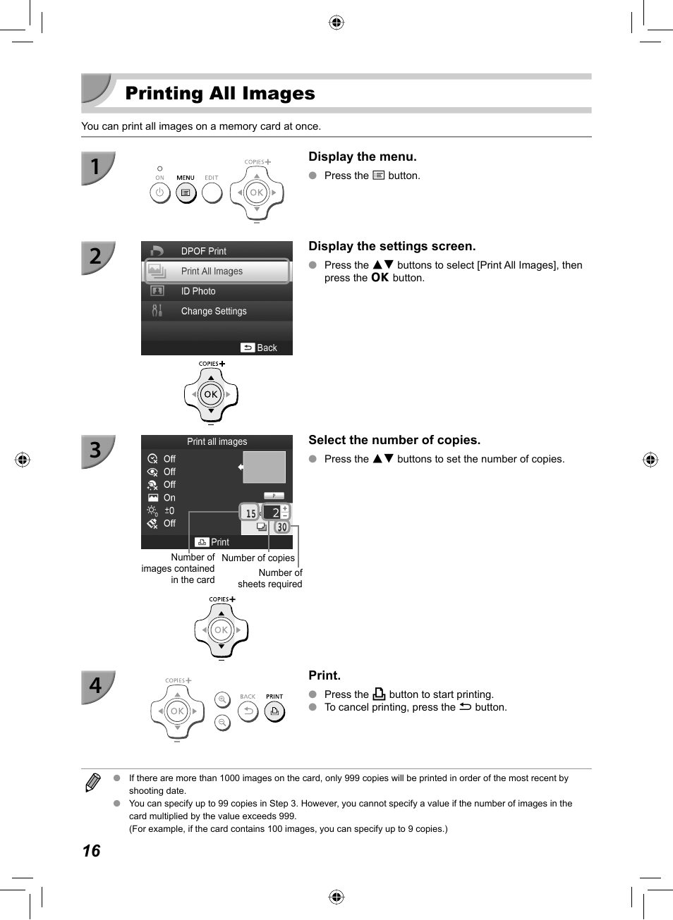 Printing all images | Canon SELPHY CP810 User Manual | Page 16 / 360