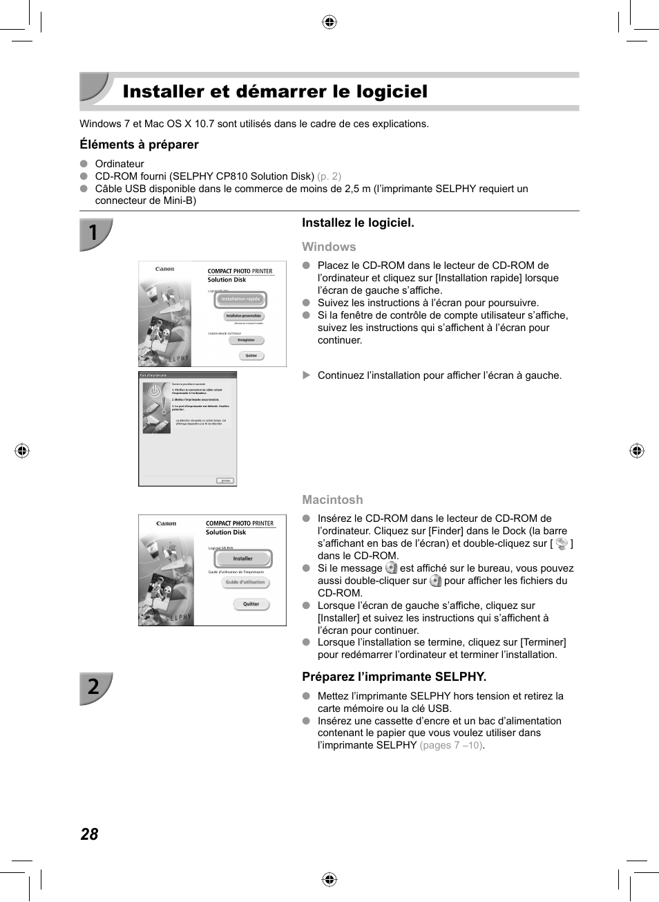 Installer et démarrer le logiciel | Canon SELPHY CP810 User Manual | Page 188 / 360