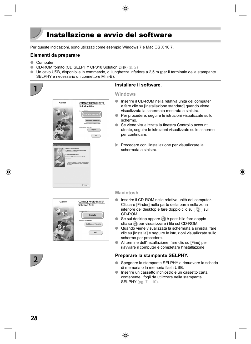 Installazione e avvio del software | Canon SELPHY CP810 User Manual | Page 228 / 360