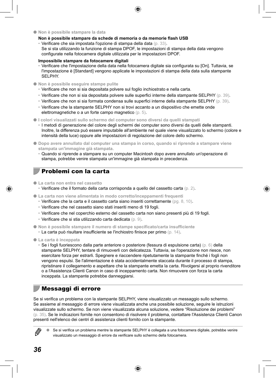 Problemi con la carta, Messaggi di errore | Canon SELPHY CP810 User Manual | Page 236 / 360