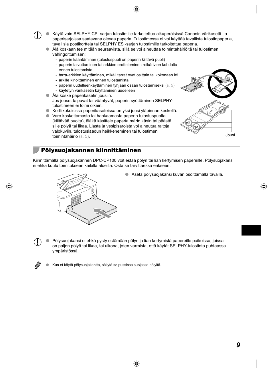 Pölysuojakannen kiinnittäminen | Canon SELPHY CP810 User Manual | Page 289 / 360