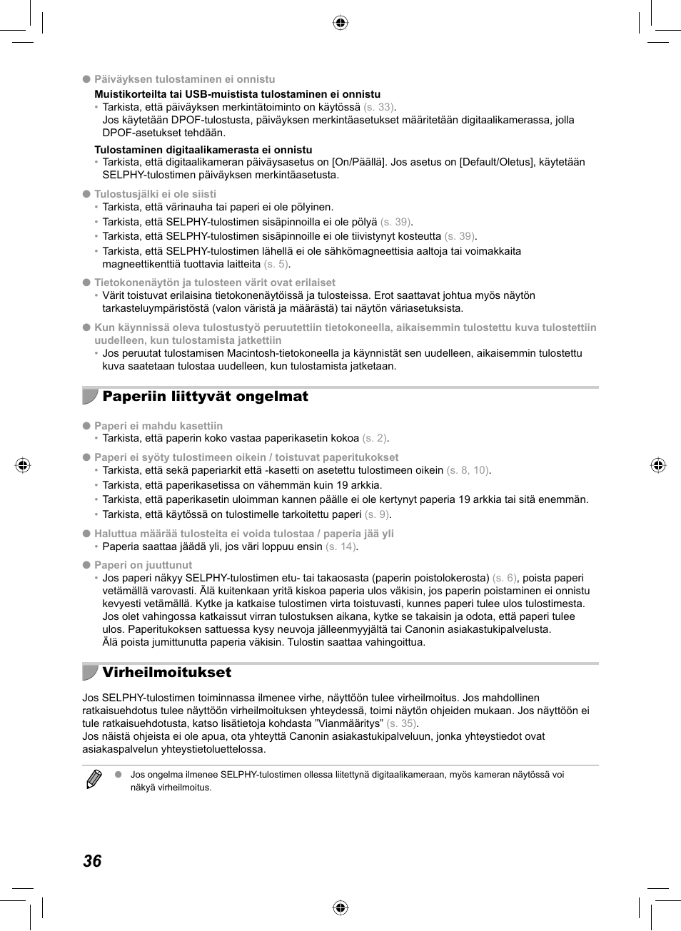 Paperiin liittyvät ongelmat, Virheilmoitukset | Canon SELPHY CP810 User Manual | Page 316 / 360
