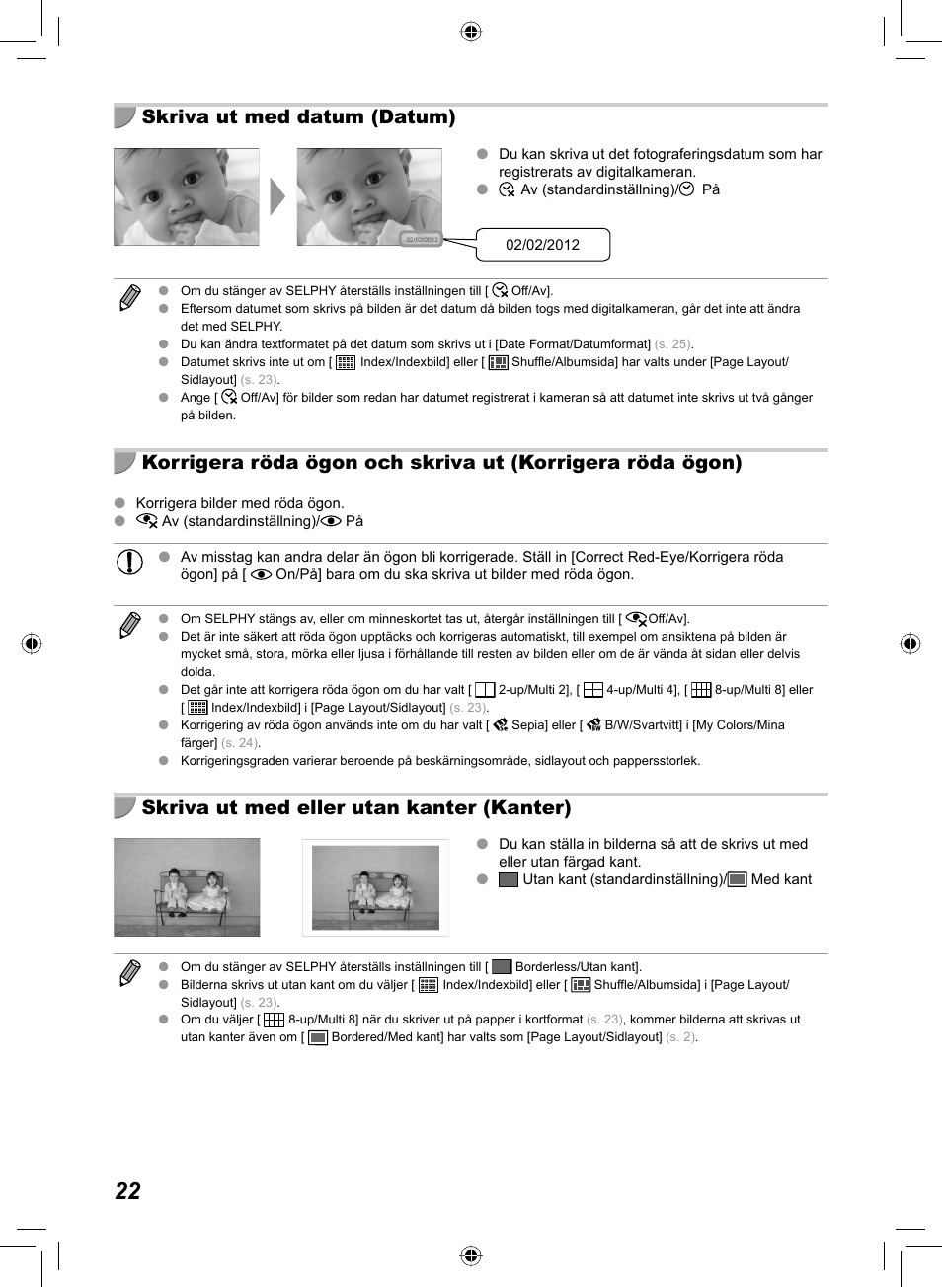 Skriva ut med datum (datum), Skriva ut med eller utan kanter (kanter) | Canon SELPHY CP810 User Manual | Page 342 / 360