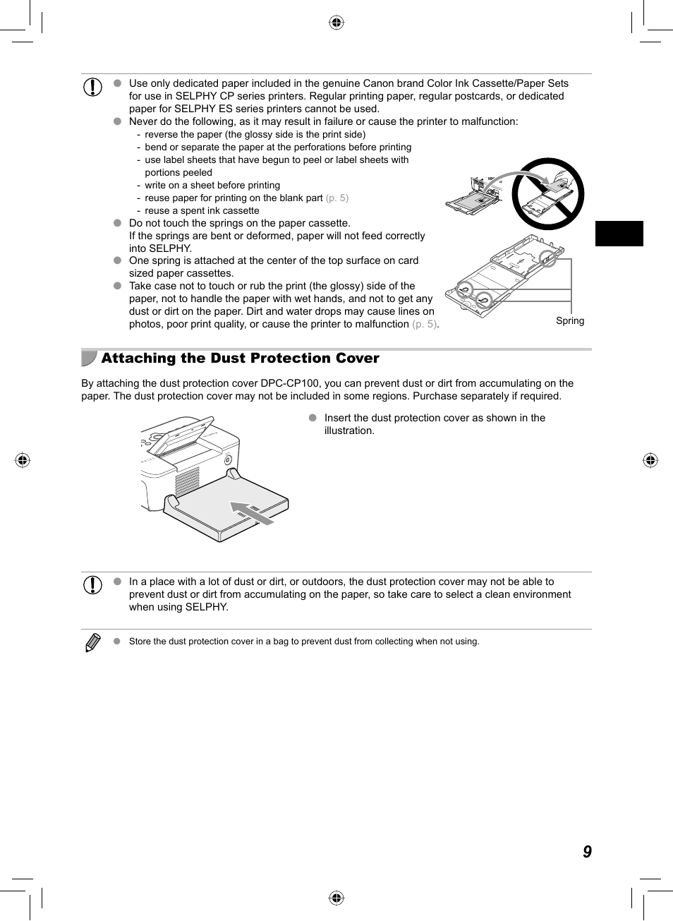 Attaching the dust protection cover | Canon SELPHY CP810 User Manual | Page 9 / 360