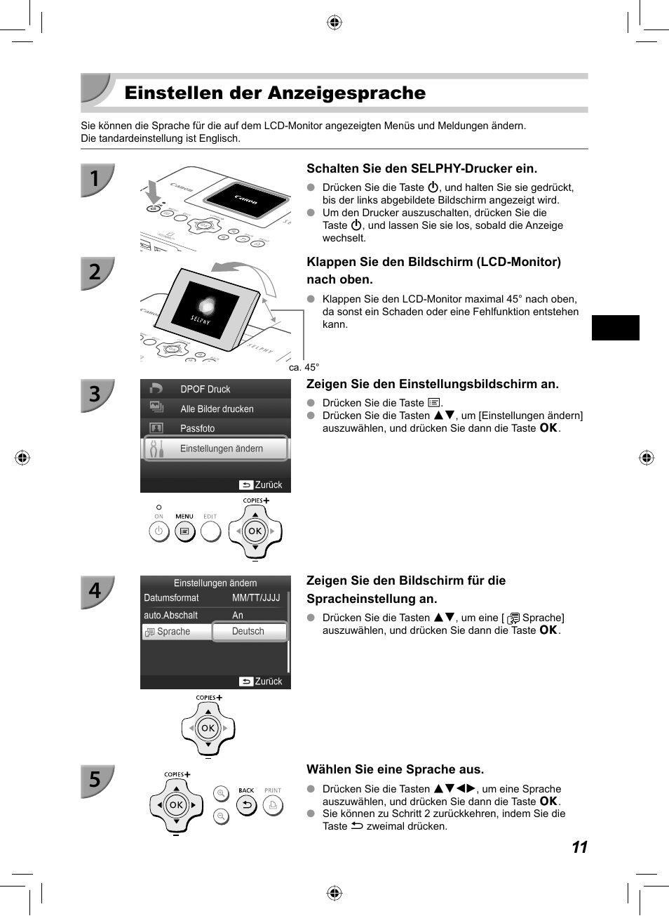 Einstellen der anzeigesprache | Canon SELPHY CP810 User Manual | Page 91 / 360