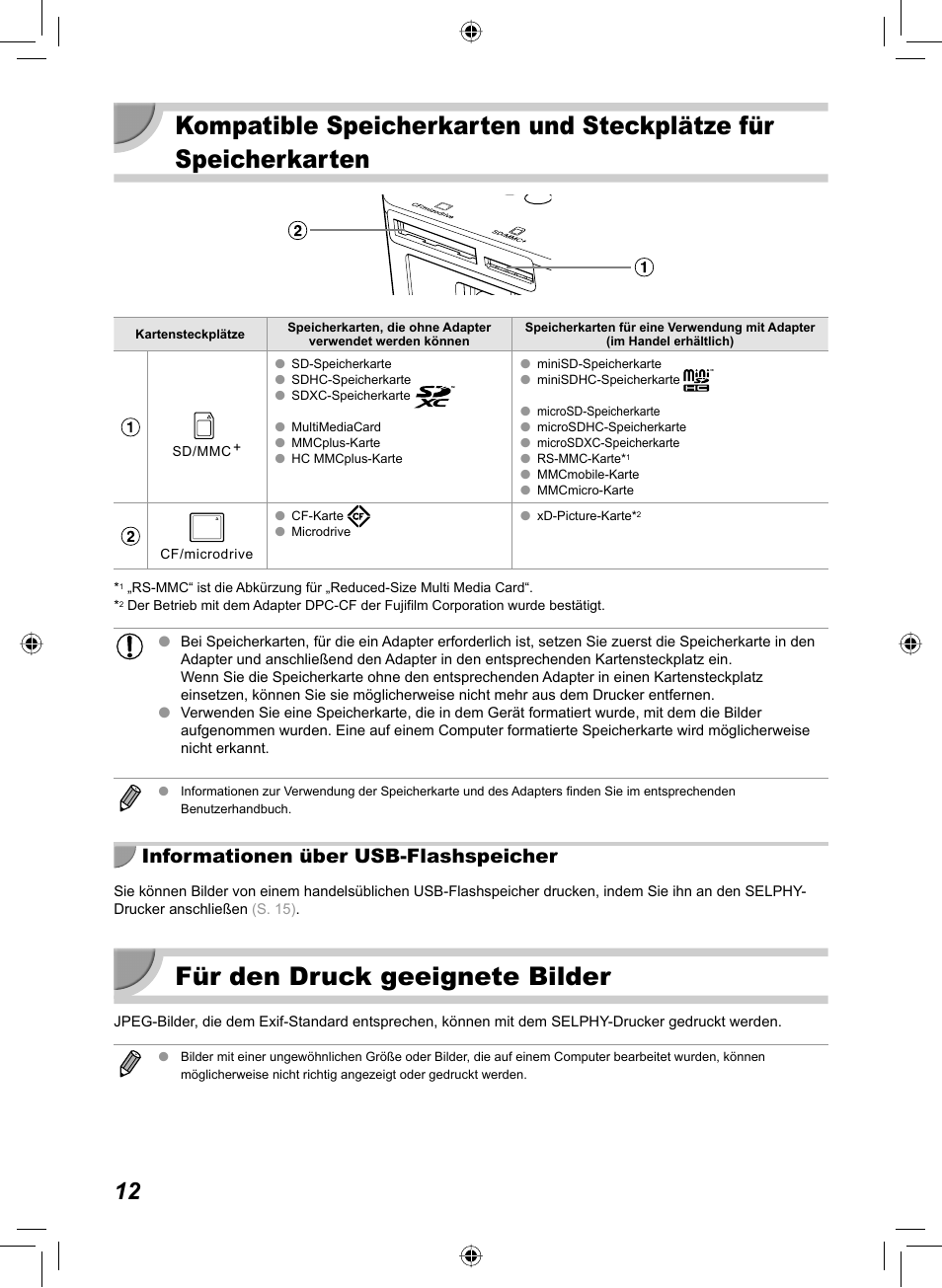 Für den druck geeignete bilder, Informationen über usb-flashspeicher | Canon SELPHY CP810 User Manual | Page 92 / 360