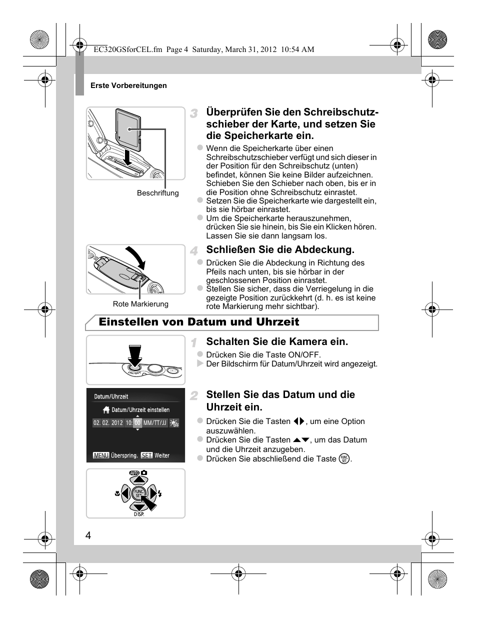 Einstellen von datum und uhrzeit | Canon PowerShot D20 User Manual | Page 12 / 148