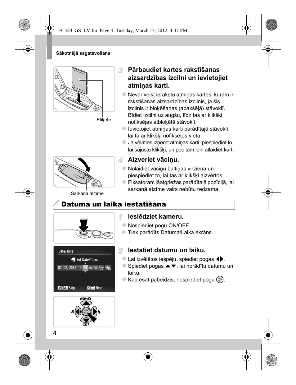 Datuma un laika iestatīšana | Canon PowerShot D20 User Manual | Page 124 / 148