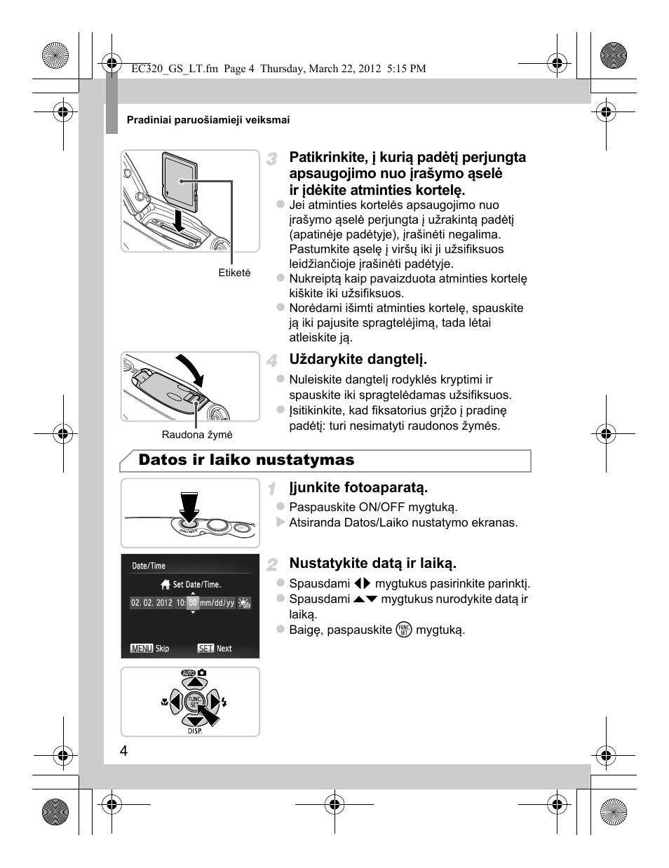 Datos ir laiko nustatymas | Canon PowerShot D20 User Manual | Page 132 / 148