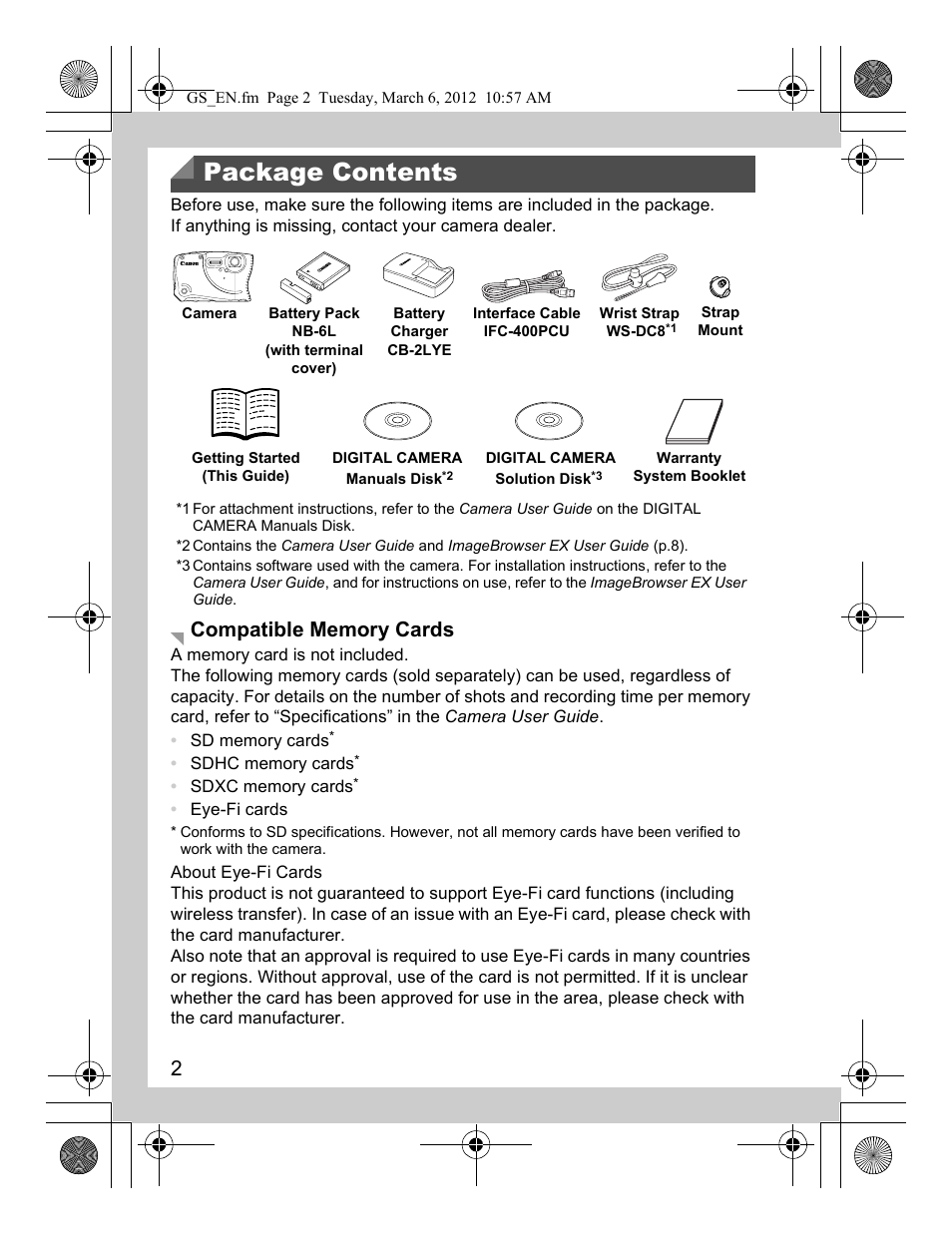 Package contents | Canon PowerShot D20 User Manual | Page 2 / 148