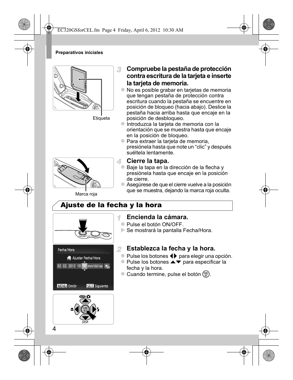 Ajuste de la fecha y la hora | Canon PowerShot D20 User Manual | Page 28 / 148