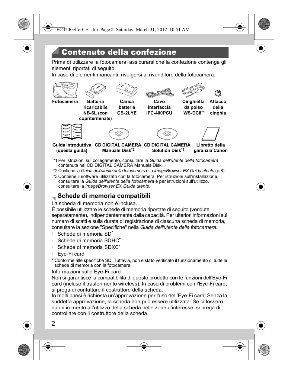 Contenuto della confezione | Canon PowerShot D20 User Manual | Page 34 / 148