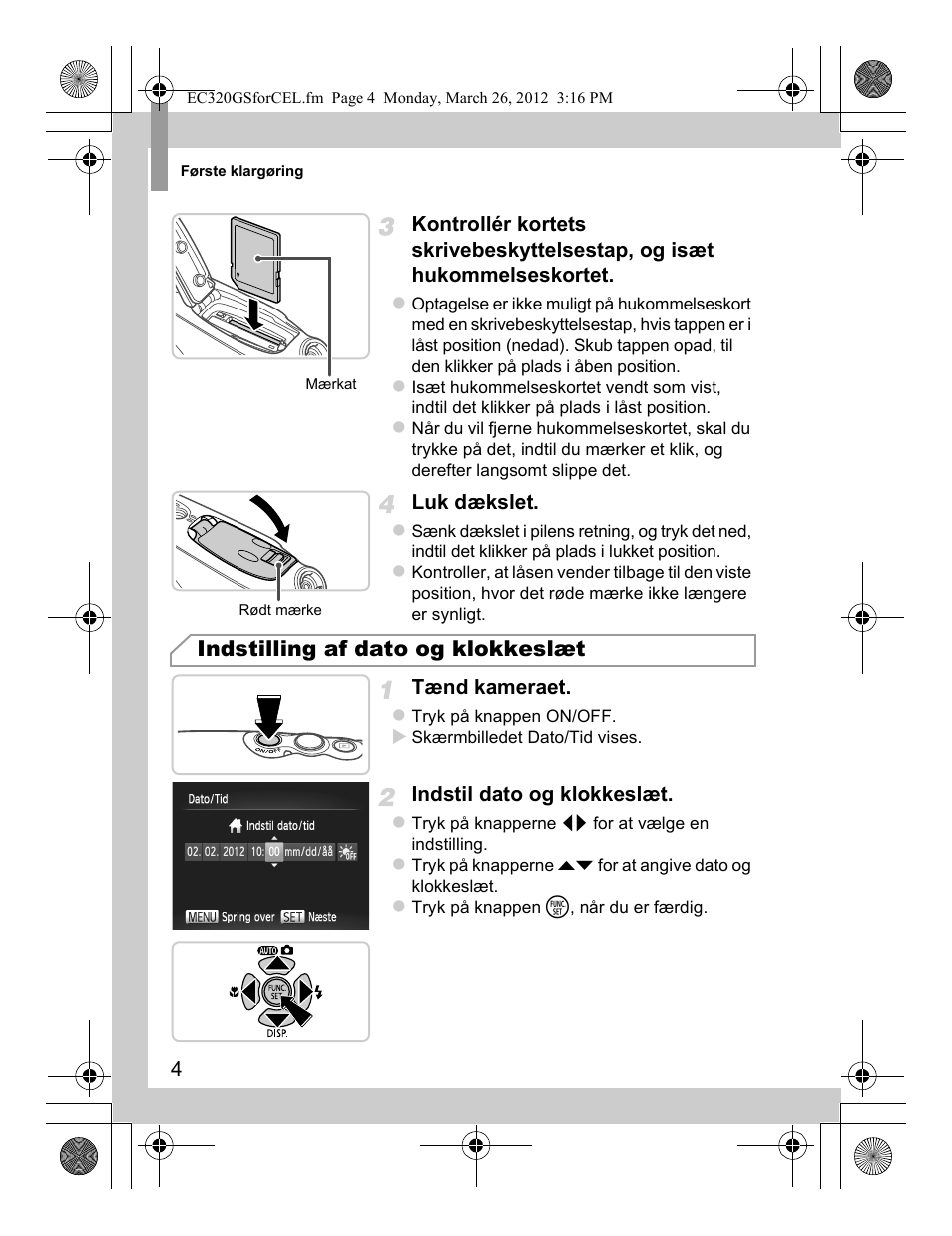 Indstilling af dato og klokkeslæt | Canon PowerShot D20 User Manual | Page 60 / 148