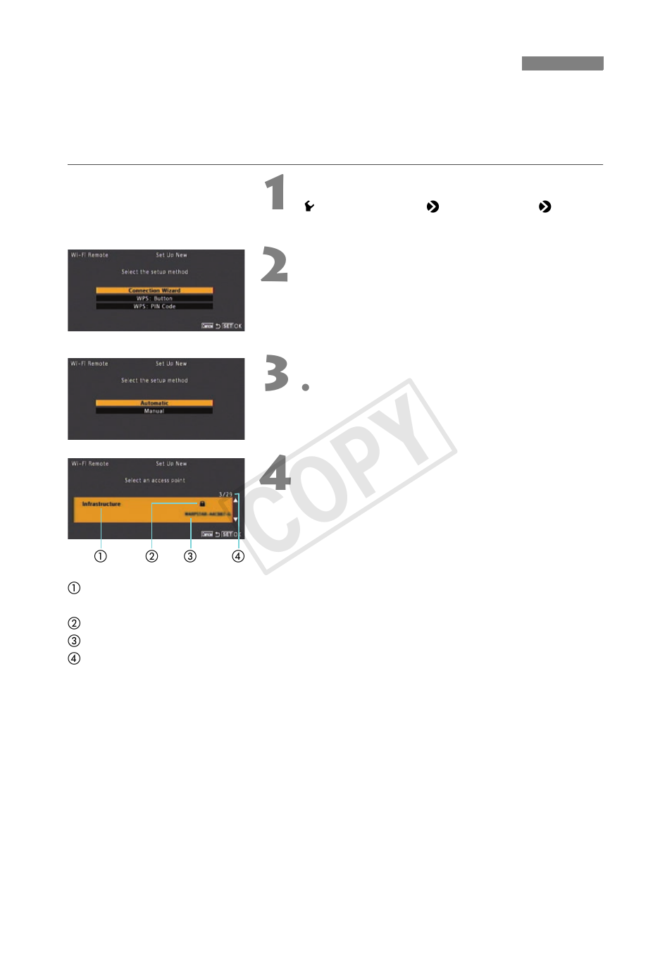 Searching for access points, Cop y | Canon EOS C300 User Manual | Page 12 / 44