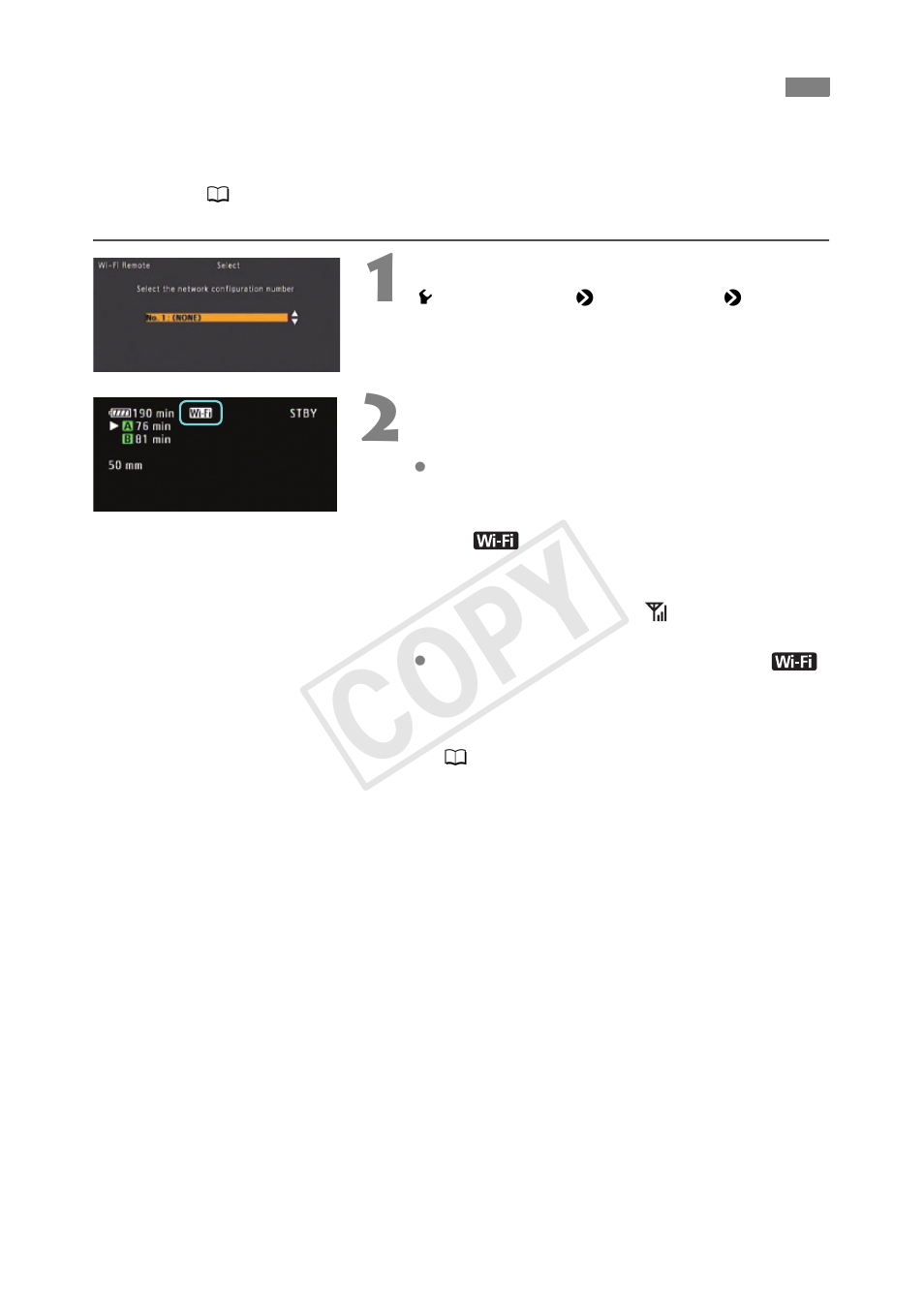 Selecting a configuration number, Cop y | Canon EOS C300 User Manual | Page 26 / 44