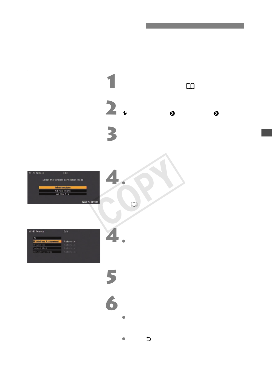 Changing settings, C op y | Canon EOS C300 User Manual | Page 35 / 44