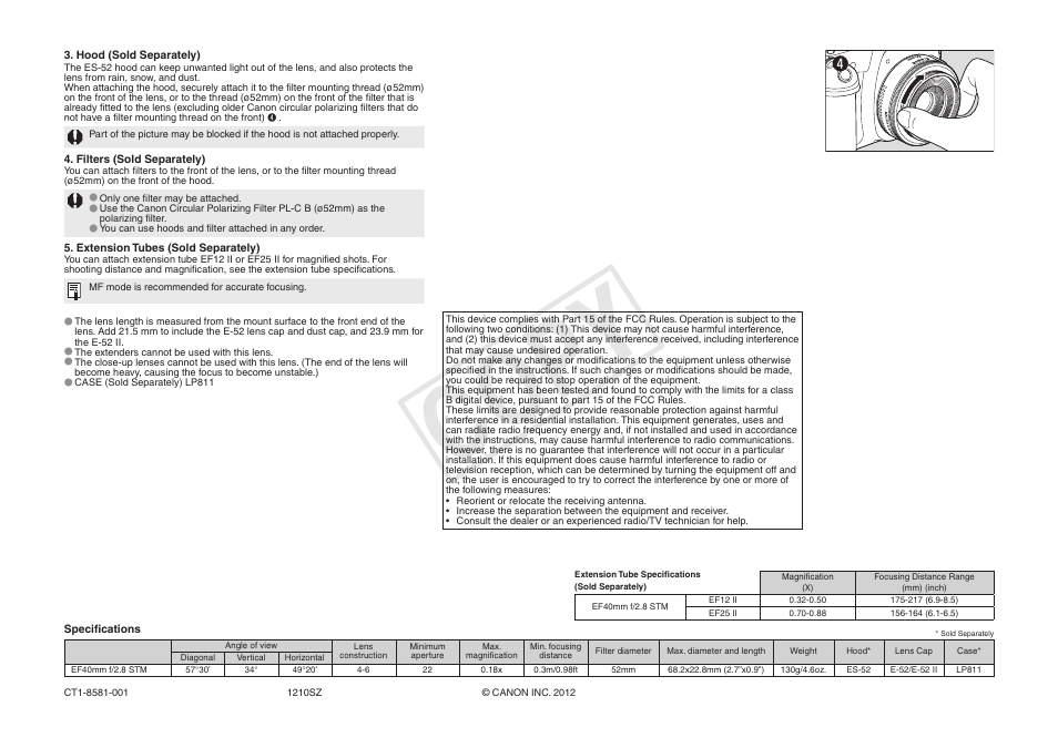 Cop y | Canon EF 40mm F2.8 STM User Manual | Page 2 / 2