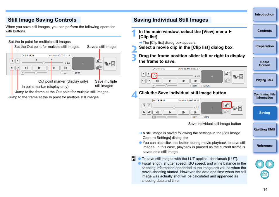 Still image saving controls, Saving individual still images | Canon EOS-1D C User Manual | Page 14 / 25