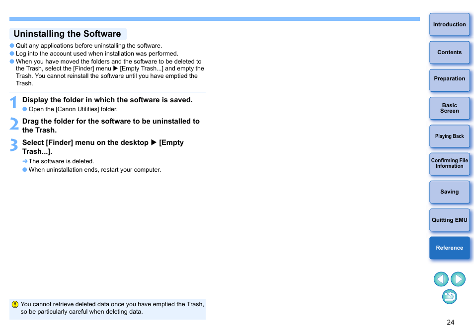 Uninstalling the software | Canon EOS-1D C User Manual | Page 24 / 25