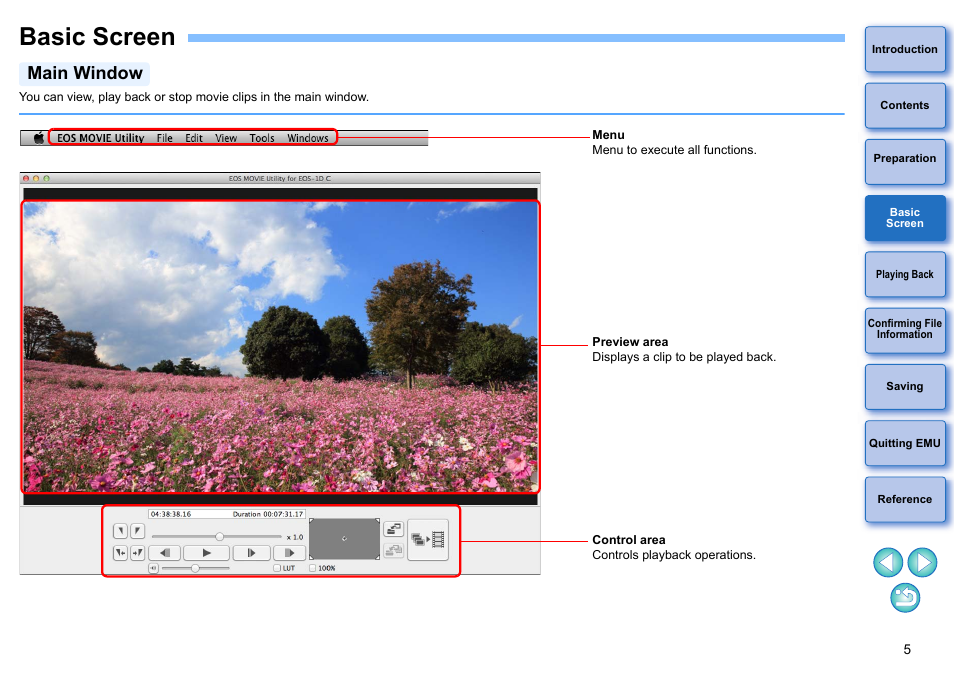 Basic screen, Basic, Screen | Main window | Canon EOS-1D C User Manual | Page 5 / 25
