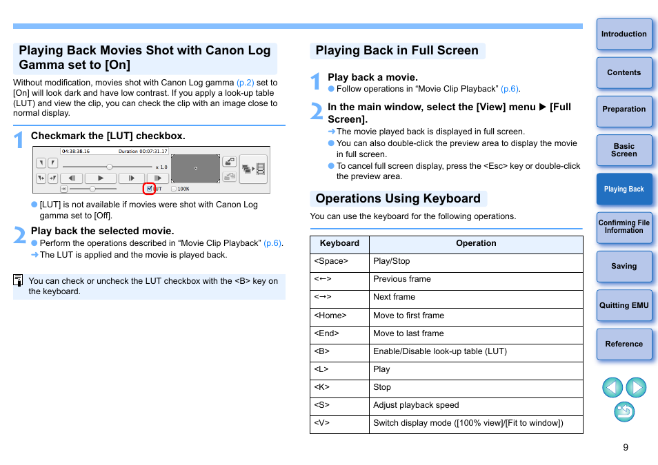 Playing back in full screen, Operations using keyboard | Canon EOS-1D C User Manual | Page 9 / 25