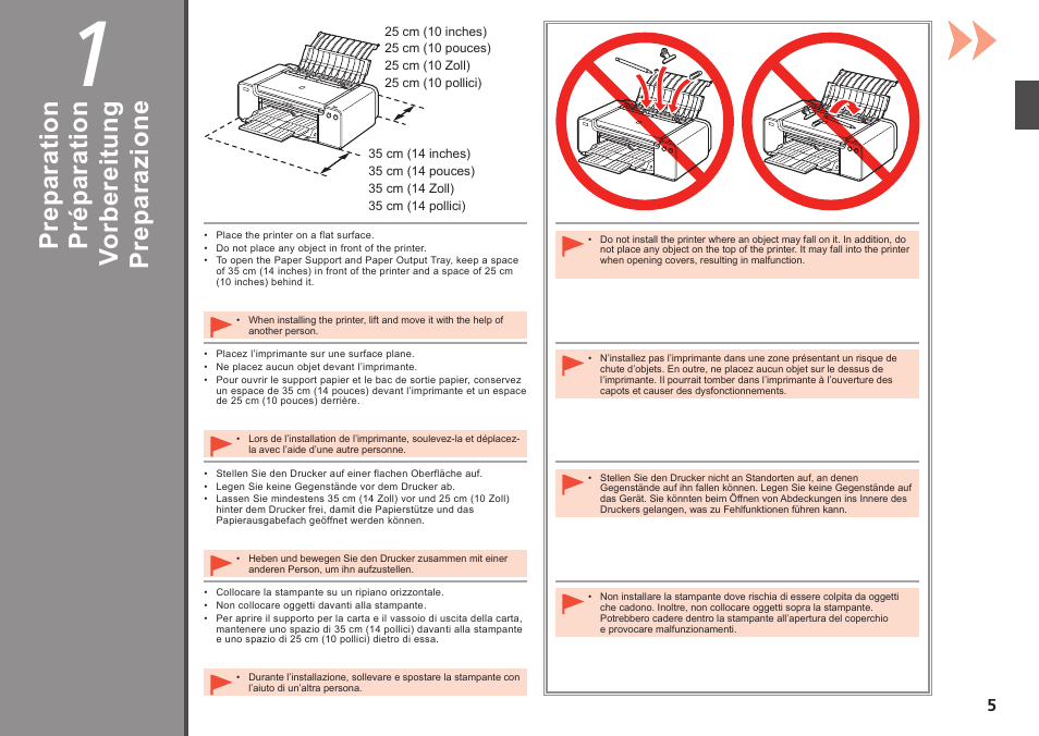Pr ep ar az io ne, Vo rb er ei tu ng, Pr ép ar at io n | Pr ep ar at io n | Canon PIXMA PRO-1 User Manual | Page 8 / 274