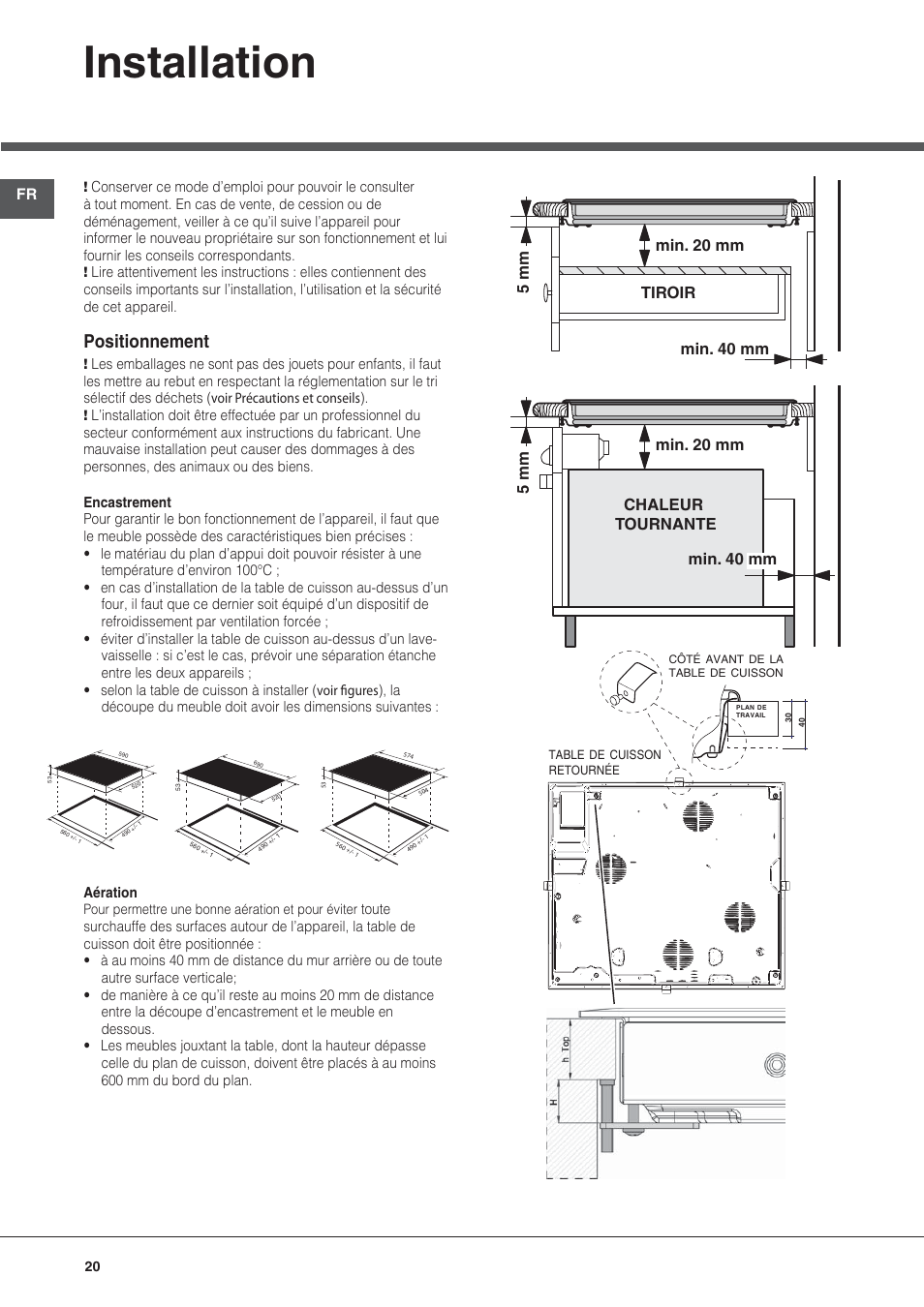 Bez nazwy-3, Installation, Positionnement | Hotpoint Ariston KIC 644 X User Manual | Page 20 / 84